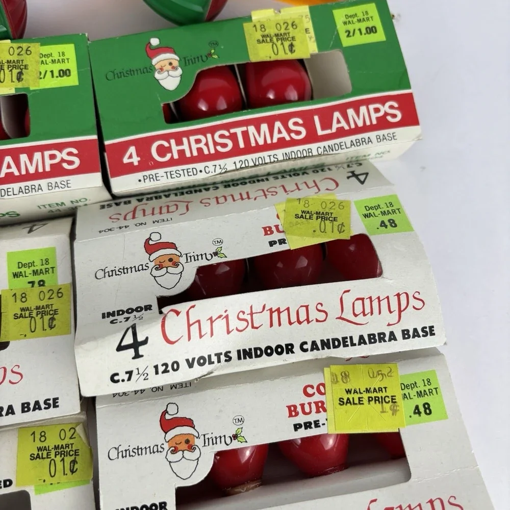 VTG CHRISTMAS C-7 LIGHT BULBS,  3 ELECTRICAL CORDS NEW AND USED